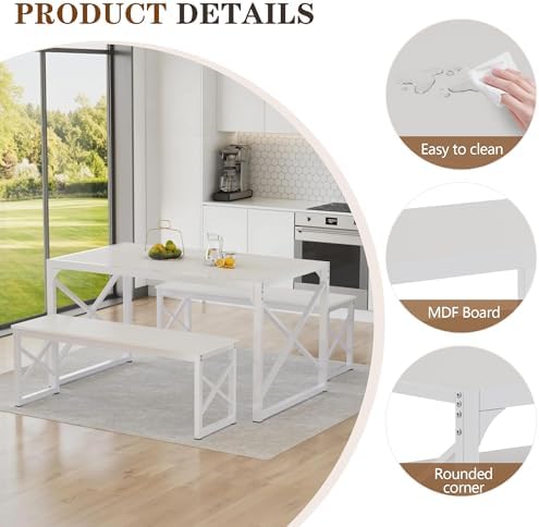 VECELO 55” Kitchen Dining Table Set for 4, Heavy-Duty Steel Frame & Wood-...