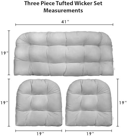 RSH DECOR 3Piece Wicker Tufted Outdoor Chair Cushions for Patio Furniture, Cr...