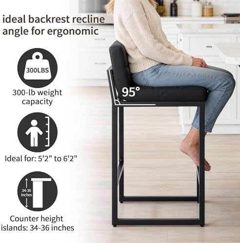 FIRAVOE Bar Stools Set of 4, PU Leather Counter Height Barstools with Low Bac...
