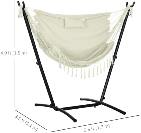 Outsunny Patio Hammock Chair with Stand Side Pocket Headrest Cream White