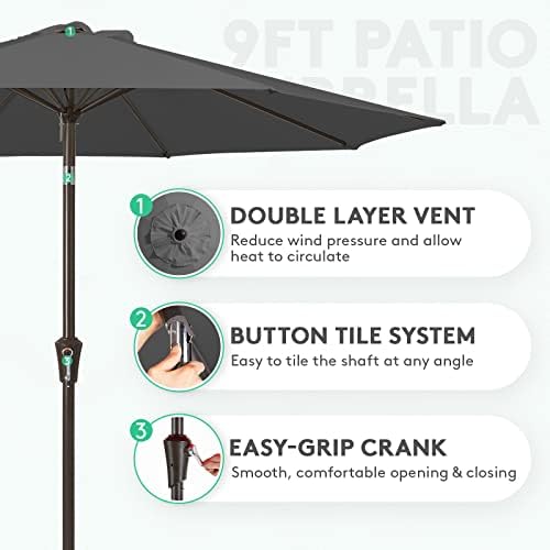 JEAREY 9FT Outdoor Patio Umbrella, Market Umbrella, Dark Gray