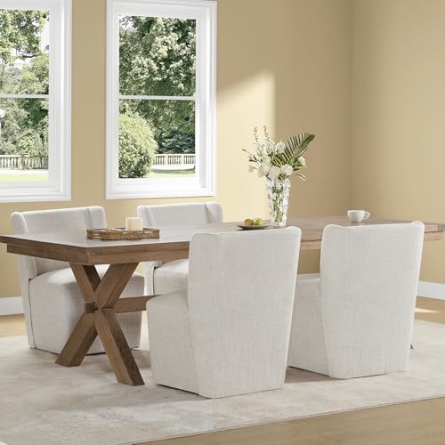 KISLOT Upholstered Dining Chairs Set of 4 with Casters, Light Beige