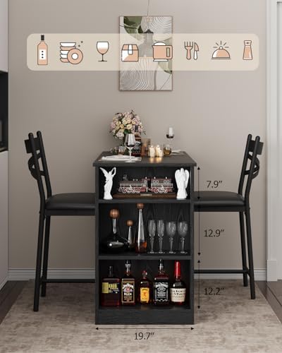 GarveeHome Extendable Bar Table Set for 2, Bar Table and Chairs Set, Black