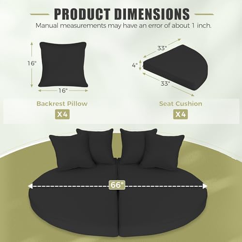 Crownland 66-Inch Outdoor Patio Canopy Bed Round Daybed Replacement Cushions,...