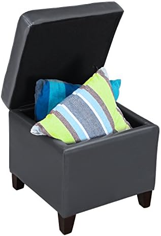Adeco Bonded Leather Square Tufted Cubic Cube Storage Footstool, 18" Inc...