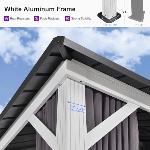 PURPLE LEAF Hardtop Gazebo 10' x 14' Pavilion White Frame