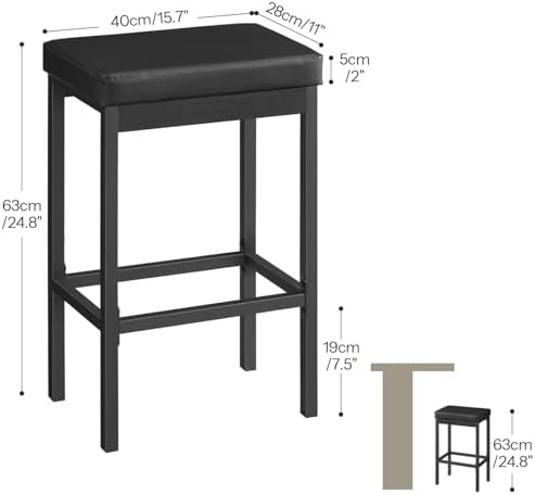 HOOBRO Bar Stools, Set of 3 Modern Black Rectangular Bar Chairs, 24.8-Inch He...