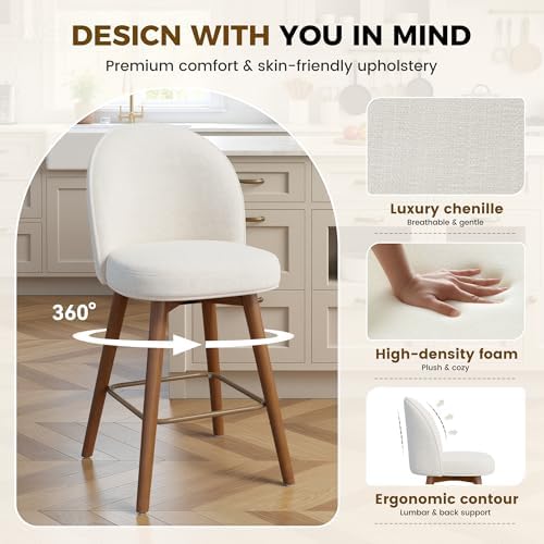 Modern Swivel Bar Stools Set of 2, Chic Upholstered Counter Height(26IN) Bar ...