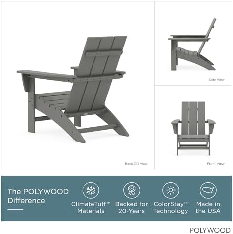 POLYWOOD Modern Adirondack Chair – All-Weather Outdoor Lawn Adirondack Chairs...