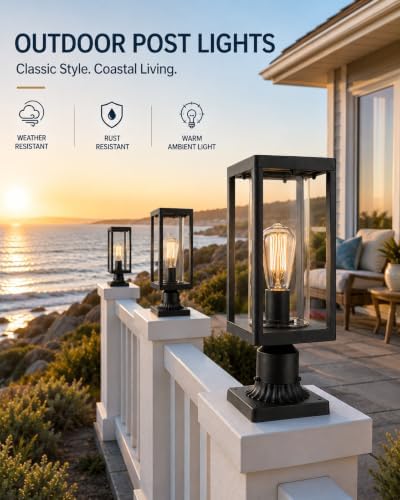 Beionxii Outdoor Post Lantern, 20inch Large Modern Lamp Post Light Fixture Ex...