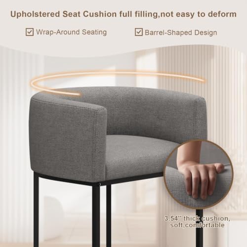 26" H Counter Height Bar Stools Set of 2, Modern Barrel Counter Stools w...