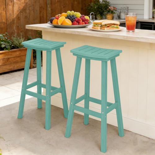 Outdoor Bar Stools Set of 2, 29" HDPE Bar Height Chairs