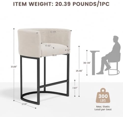 GRUSIGN Chenille Counter Height Bar Stools Set of 2, 26" Kitchen Island ...