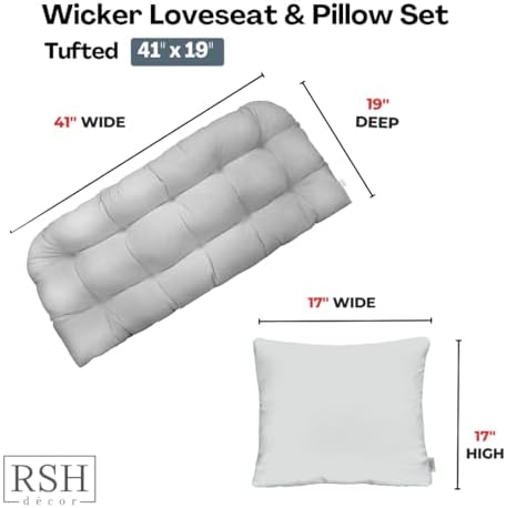 RSH DCOR Tufted Wicker Loveseat Settee Bench Cushion & Pillow Set of 2 | ...