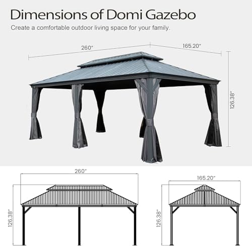 Domi 14'X22' Gazebo, Hardtop Gazebo for Patio with Drainage System, Gray