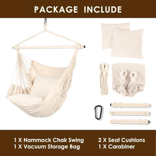Highwild Hammock Chair Hanging Rope Swing - Max 500 Lbs - 2 Cushions Included...