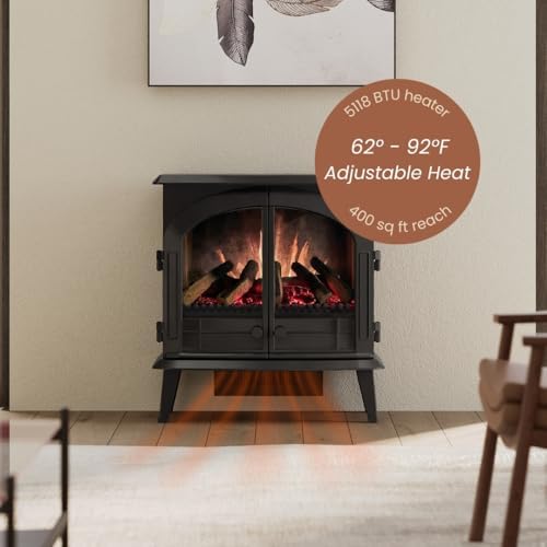 Modern Ember Harlowe Freestanding Electric Fireplace Stove Heater in Black wi...