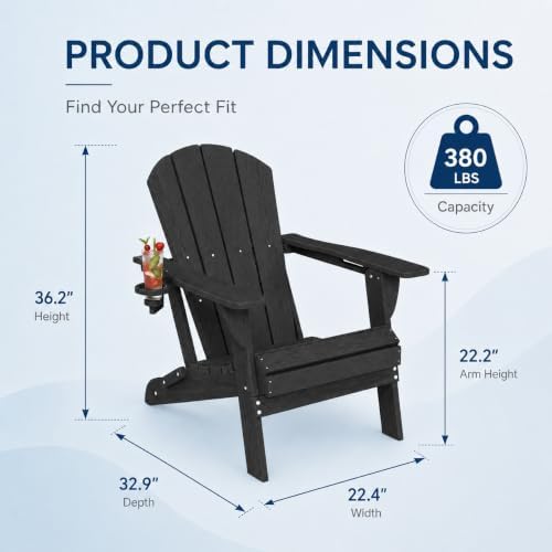 Folding Adirondack Chairs Set of 6 with Cup Holders, Heavy Duty HDPE Plastic ...