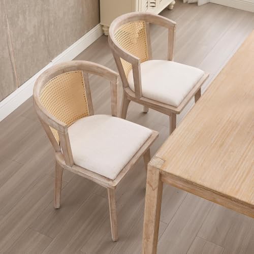 Kmax Rattan Dining Chair Set of 4 Farmhouse Semi Barrel Dining Room Chair Woo...