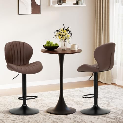 COLAMY Bar Stools Set of 4, Modern Swivel Bar Chairs, Adjustable Faux Leather...