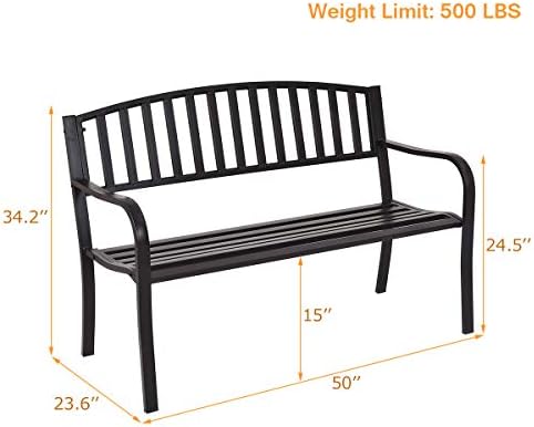 Giantex Outdoor Bench, 50” Patio Garden Bench with Steel Frame, Slat Design, ...