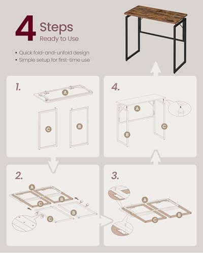 VASAGLE Folding Desk, Small Computer Desk, Foldable Table 31.5 Inch