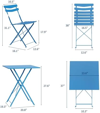IDEALHOUSE Bistro Table and Chairs Set of 2, Folding Design, Blue