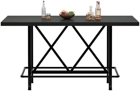 Tribesigns 63-Inch Counter Height Bar Table with Metal Footrest (Black)