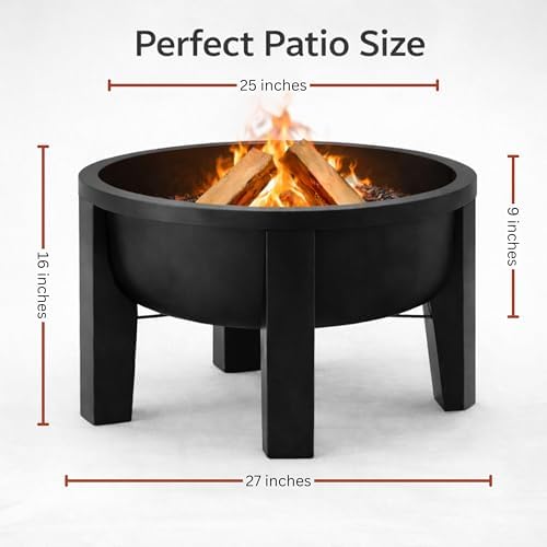 Fire Horse Wood Burning Fire Pit with Tabletop Lid – Modern Outdoor Metal Fir...