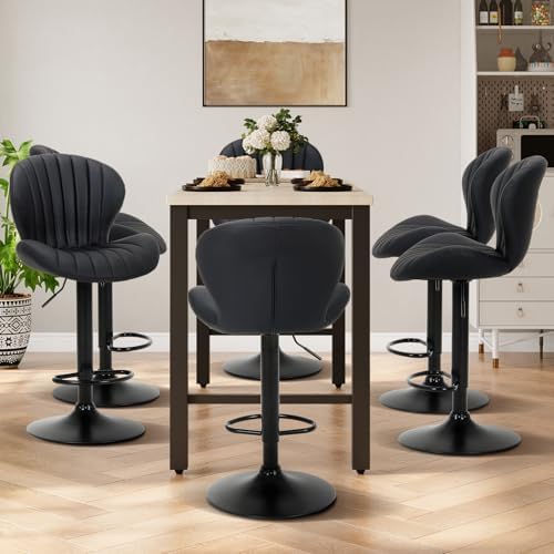 COLAMY Bar Stools Set of 4, Modern Swivel Bar Chairs, Adjustable Faux Leather...