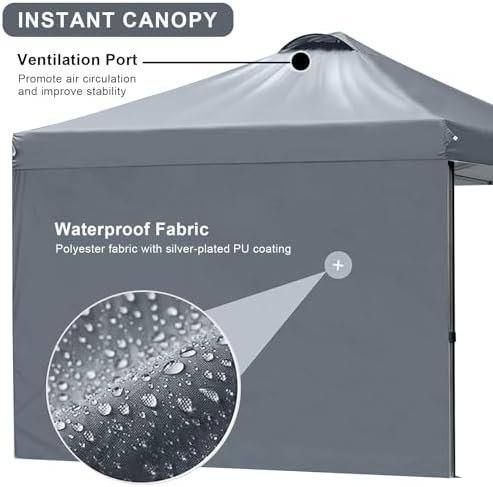 KAMPKEEPER Outdoor Pop-Up Canopy Tent with 2 Sidewalls, Grey, 10 x 10 Ft