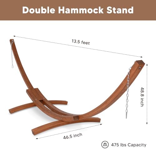 SUNCREAT Double Hammock with Wooden Stand, Dark Gray