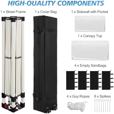 WEIZE 10x10 Pop Up Canopy Tent, 1-Button Push Setup Canopy Tent with 1 Sidewa...