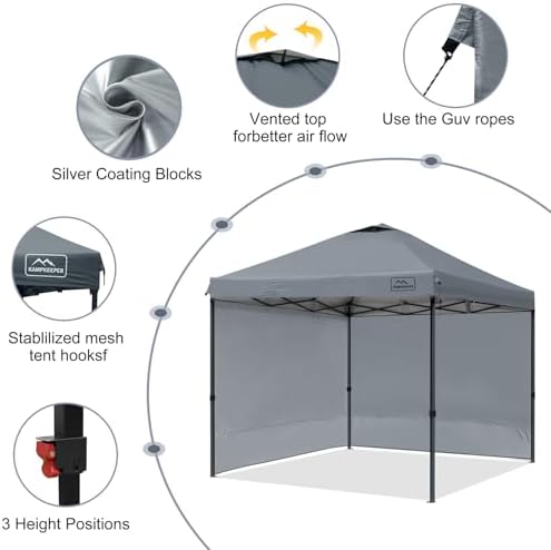 KAMPKEEPER Outdoor Pop-Up Canopy Tent with 2 Sidewalls, Grey, 10 x 10 Ft
