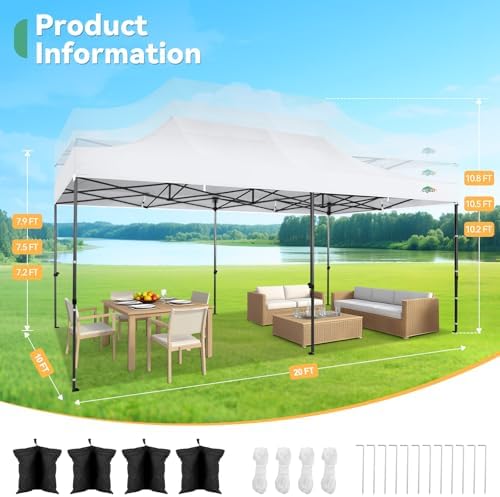 COBIZI 10x20 Heavy Duty Pop Up Canopy Tent with 6 Sidewalls Thicken Frame, Co...