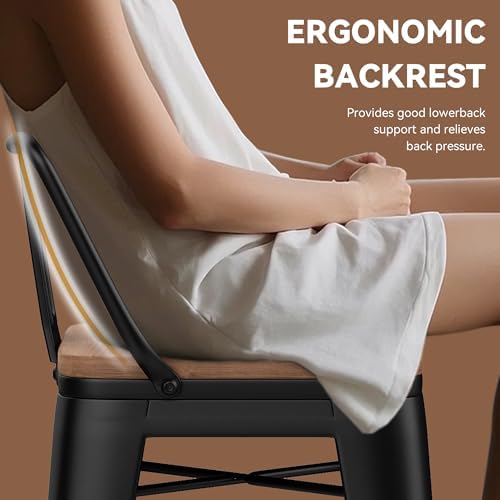 Yongchuang Metal Bar Stools Set of 4, 30" Black Bar Height Stools with Back