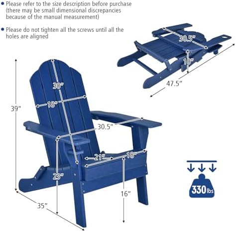 GIANTEX 2-Pack Adirondack Chair, Outdoor Folding Chairs, HDPE Weather Resista...