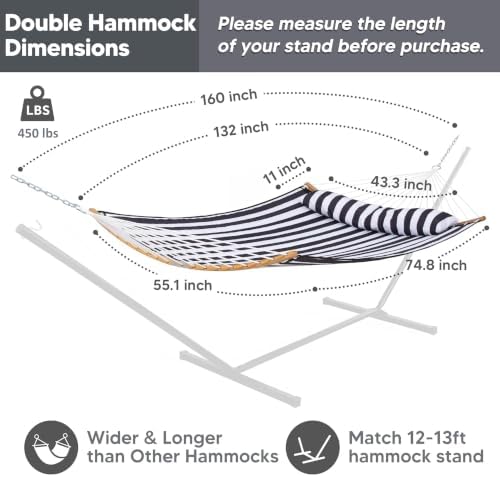 SUNCREAT Hammocks for Outside Tree Hammock for Outdoor, Black Stripes