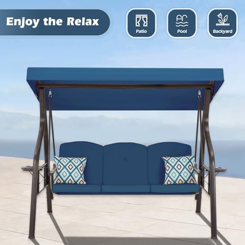 ZZW 3-Seat Outdoor Porch Swing with Stand, Patio Swing with Canopy, 2 in 1 Po...