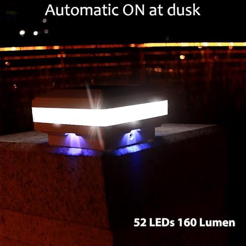 Sumaote 4x4 Solar Post Cap Lights, 160LM 52 LEDs, IP65, White 4 Pack