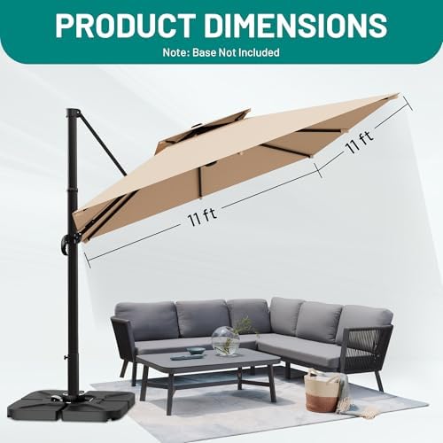 AreShark 11×11 FT Double-Top Cantilever Patio Umbrella, Beige