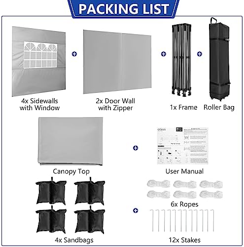 COBIZI 10x20 Heavy Duty Pop Up Canopy Tent with 6 Sidewalls Thicken Frame, Co...