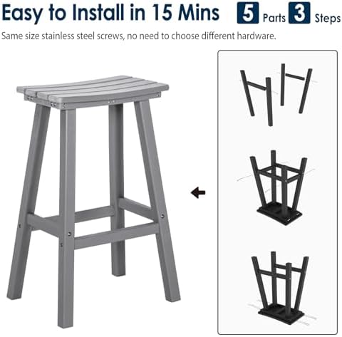 nalone 29 Inch Outdoor Bar Stools Set of 2, HDPE Bar Chairs with Footrest, We...