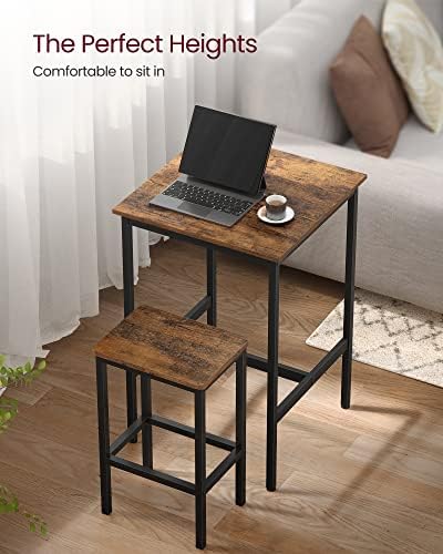 VASAGLE Bar Table and Chairs Set, Square Table with 2 Stools, Dining Pub Set ...