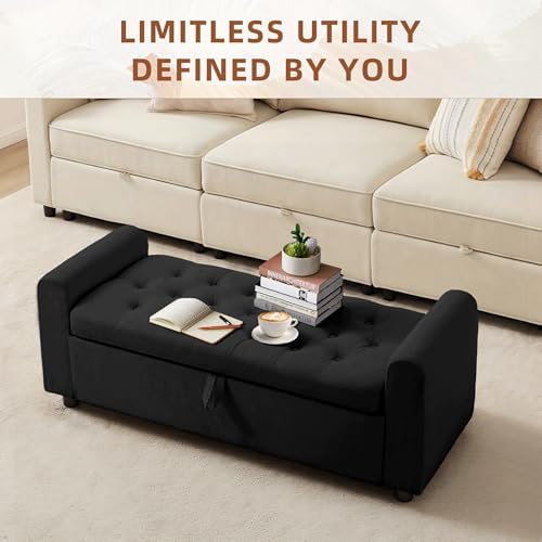 48" Ottoman with Storage, Tufted Storage Ottoman Bench, Convenient Livin...