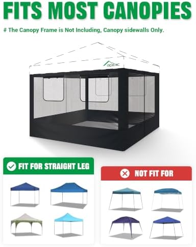 ACEPIC 10x10ft Mesh Sidewalls Kit for Canopy (Black, 4PCS Sidewalls Only)