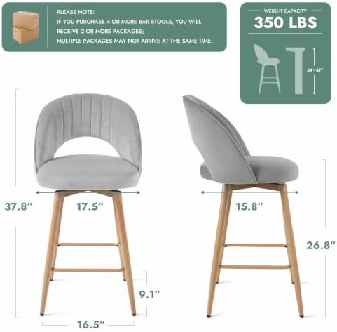 Swivel Bar Stools Set of 3, Counter Height Barstools for Kitchen Island, 26&q...