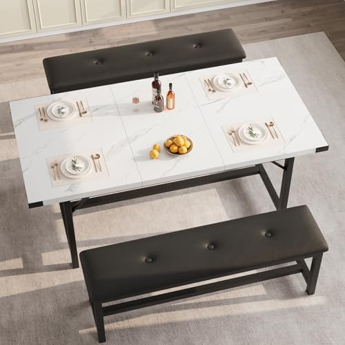 IDEALHOUSE 3 Piece Dining Table Set for 4-6, 63" Extendable Thick Metal ...