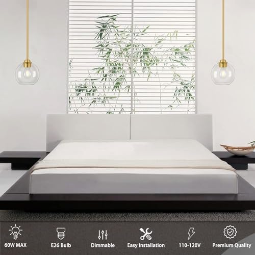 Gold Pendant Light Fixtures 2 Pack, Globe Pendant Lights with Clear Glass Sha...