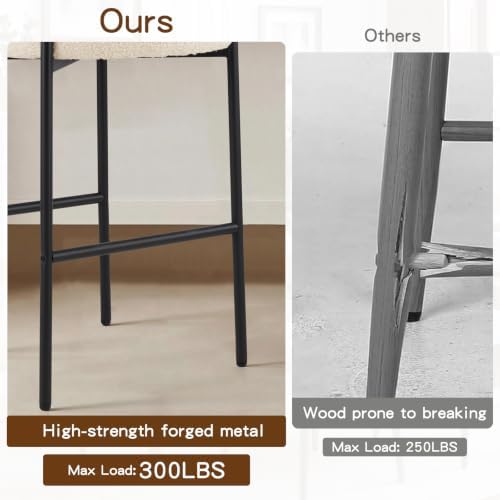 Furniliving 28'' Bar Stools Set of 2, Modern Boucle Counter Height Ba...